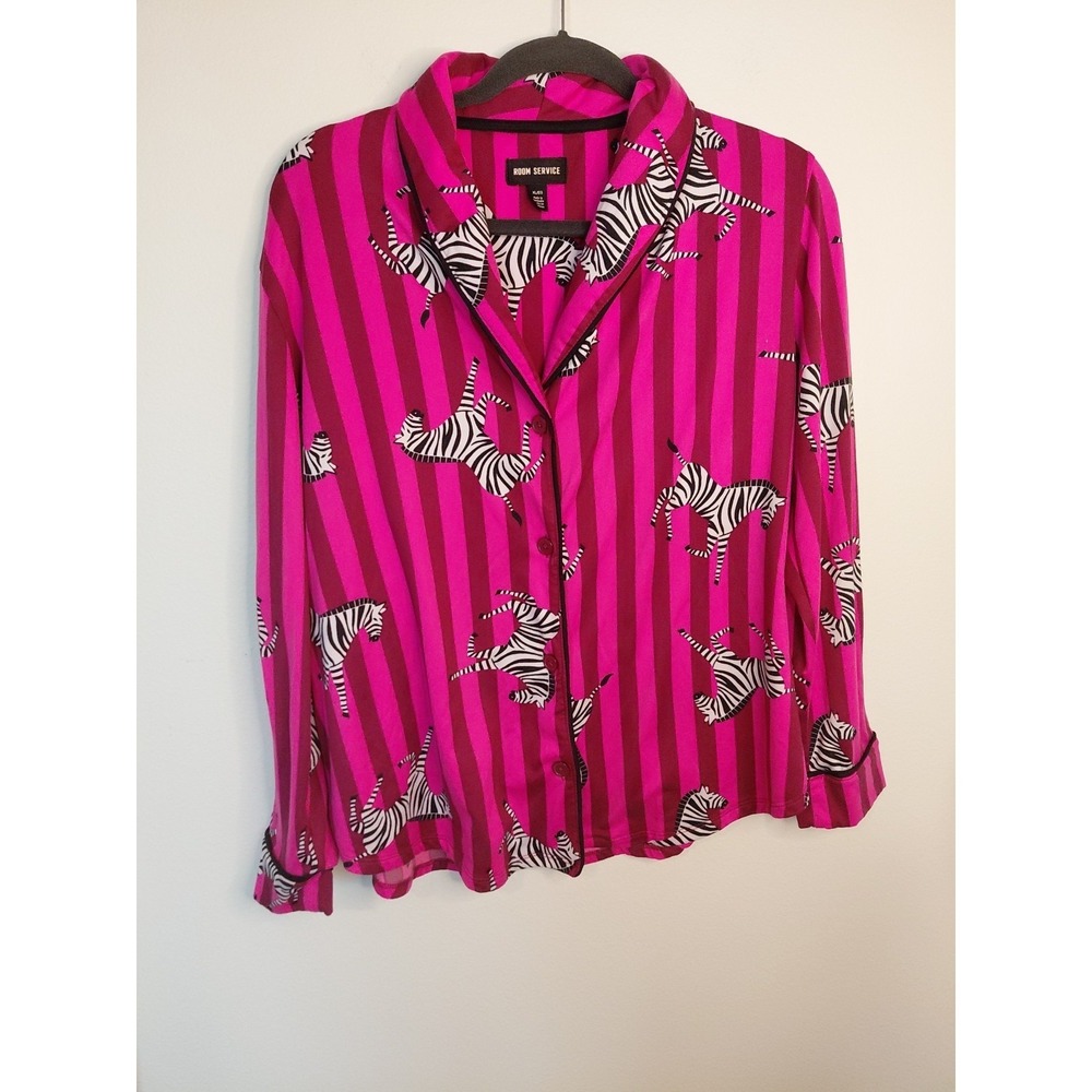 Room Service Zebra Pajama Set XL Pink Lounge Soft Sleepwear Shawl Collar - Picture 6 of 9